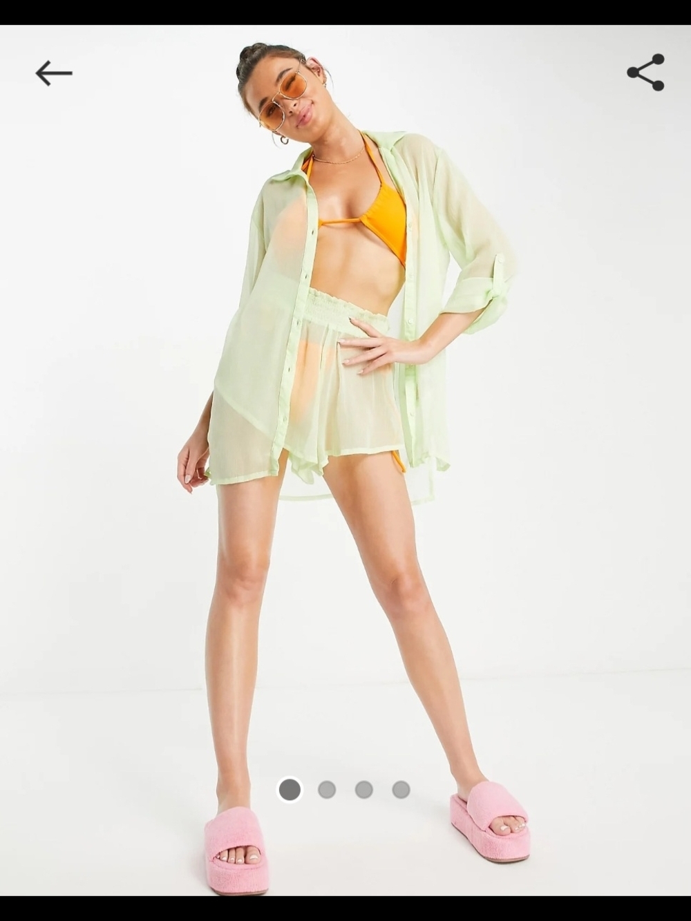 Sheer Light Green Beach Cover-Up Shirt and Shorts Set Small NWT